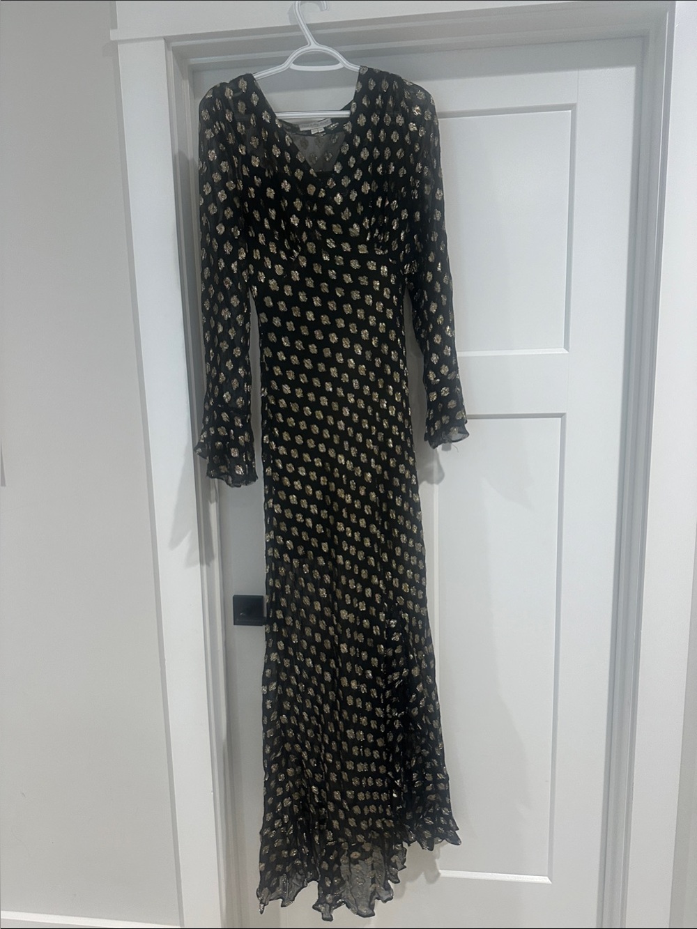 Never Fully Dressed Black Maxi Dress with Gold Print